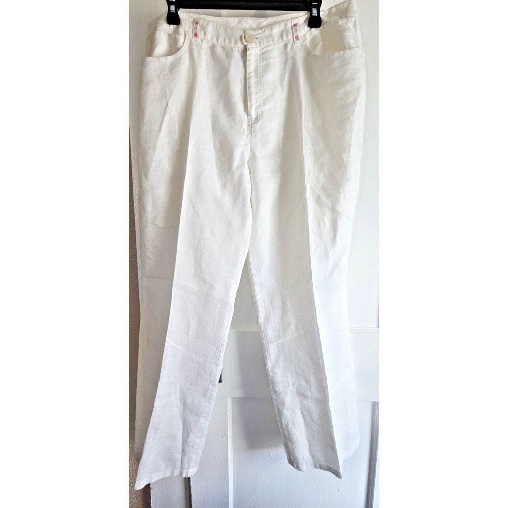 SOblue SIGRID OLSEN white 100% Linen woman 5 pockets Sz 14 fully lined